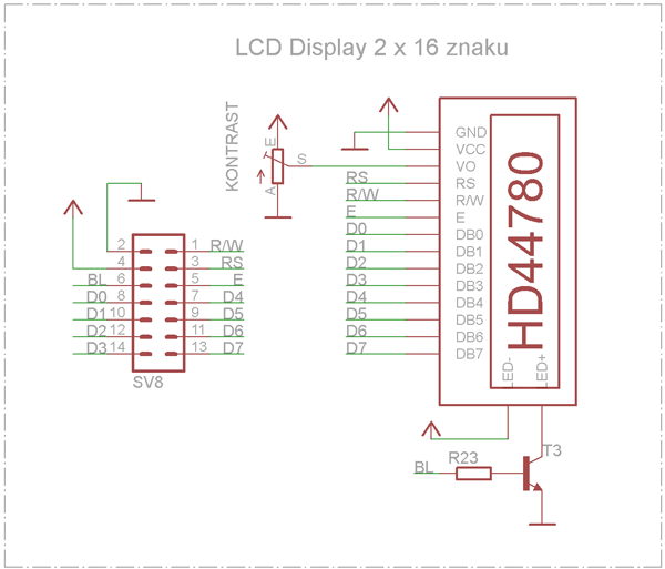 Obr 19 - Zapojení LCD displeje