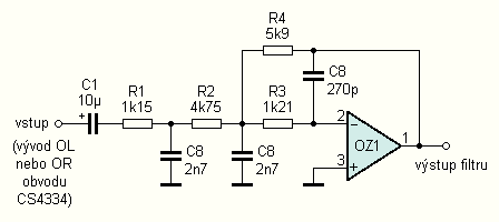 Obr. 6. Zapojení jednoho kanálu výstupního filtru 3. řádu